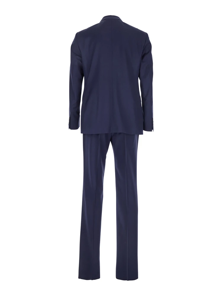 Blue Single-Breasted Suit with Notched Revers and Brooch Detail on the Front in Wool Man alternative