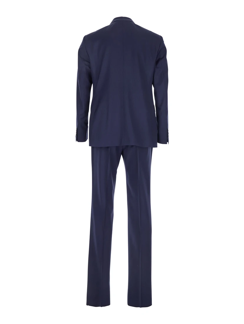 Blue Single-Breasted Suit with Notched Revers and Brooch Detail on the Front in Wool Man
