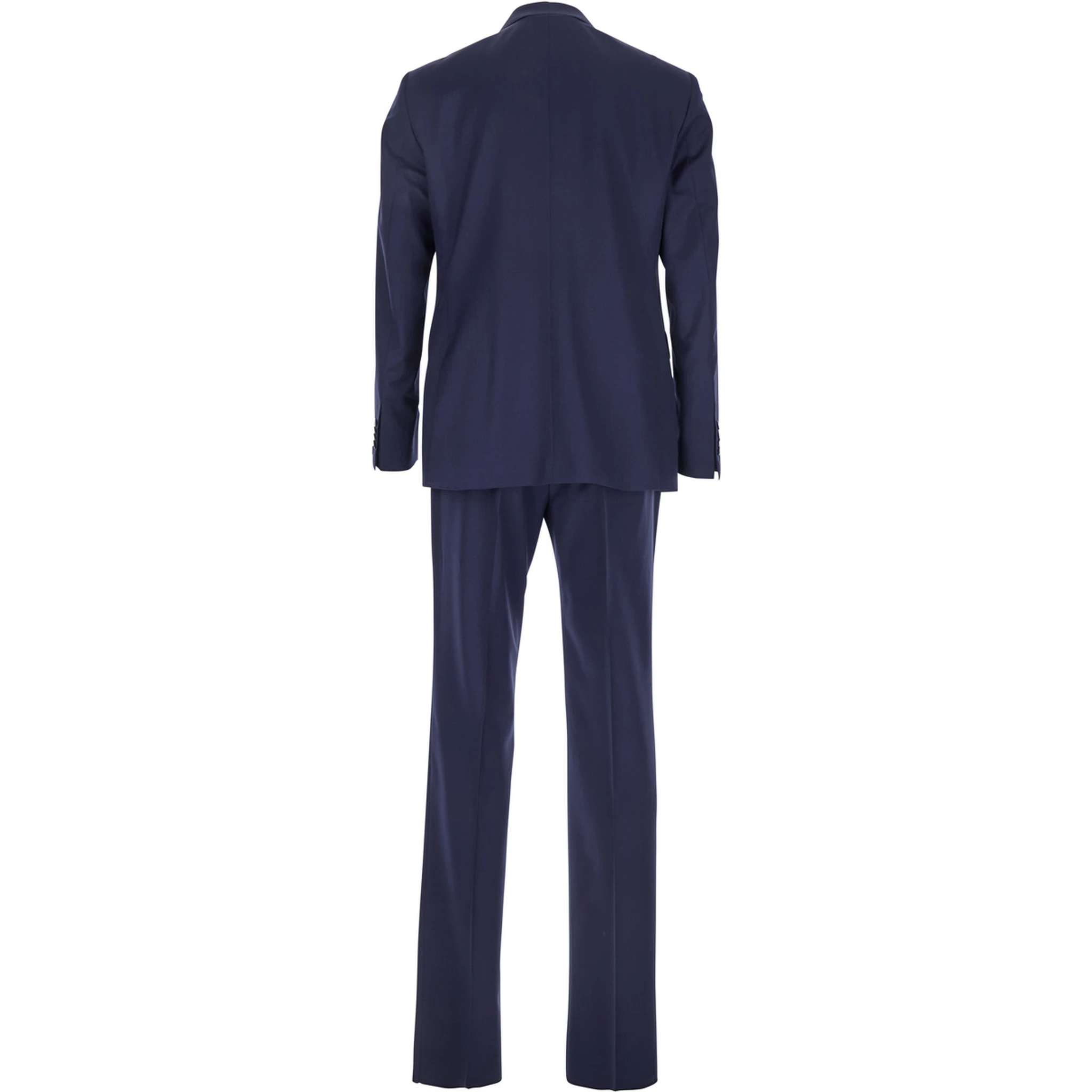 Blue Single-Breasted Suit with Notched Revers and Brooch Detail on the Front in Wool Man