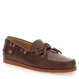 Palm Avenue Brown Loafers with VLogo Patch on the Sidei n Leather Man