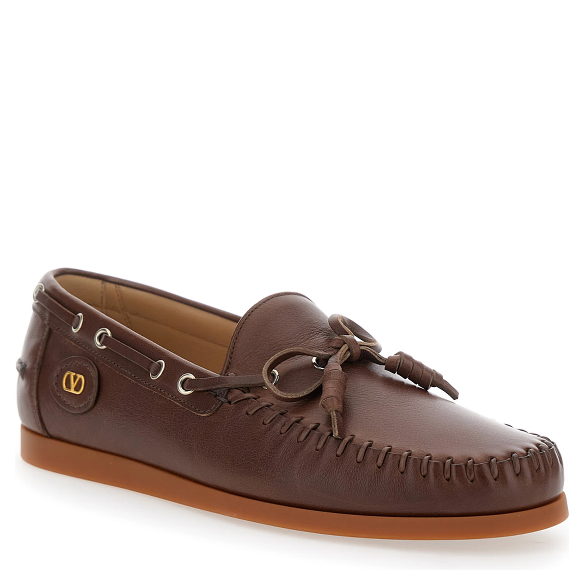 Palm Avenue Brown Loafers with VLogo Patch on the Sidei n Leather Man