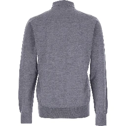 Grey Polo Shirt with Classic Collar and Tonal Logo Embroidery on the Front in Wool Man