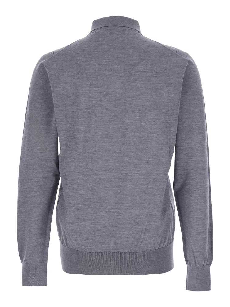 Grey Polo Shirt with Classic Collar and Tonal Logo Embroidery on the Front in Wool Man alternative