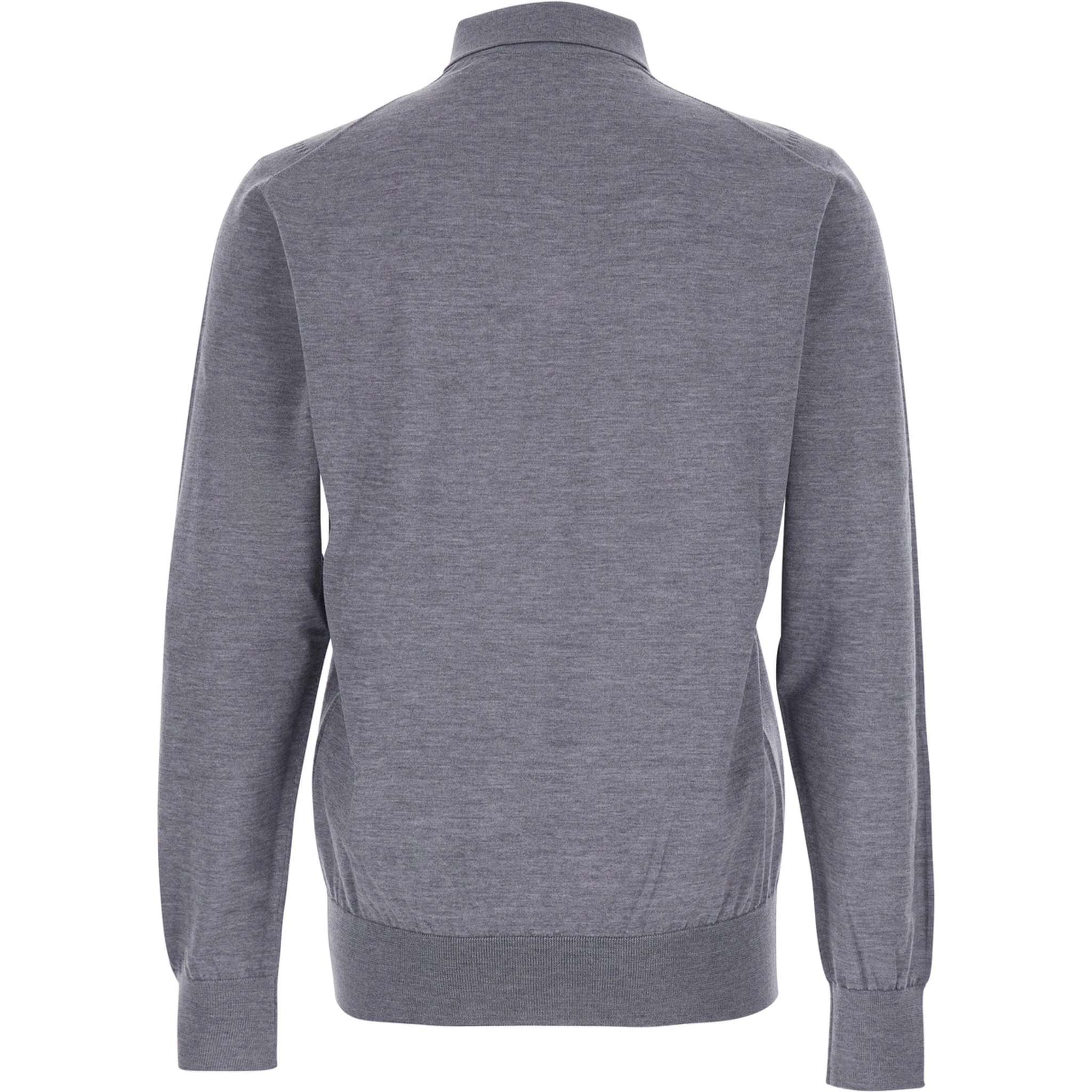 Grey Polo Shirt with Classic Collar and Tonal Logo Embroidery on the Front in Wool Man