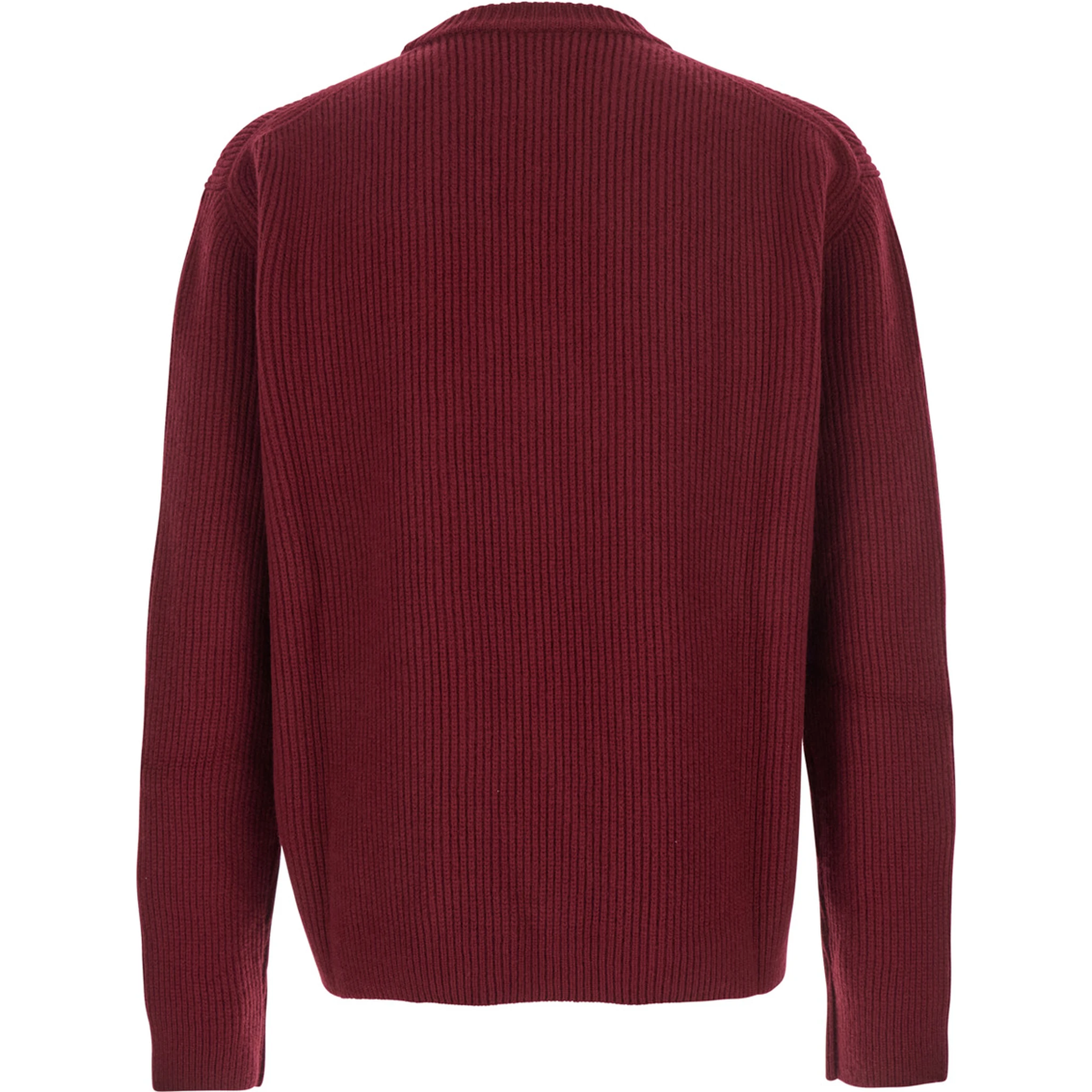 Bordeaux Crewneck Sweater with Logo Lettering Embroidery on the Front in Wool Man