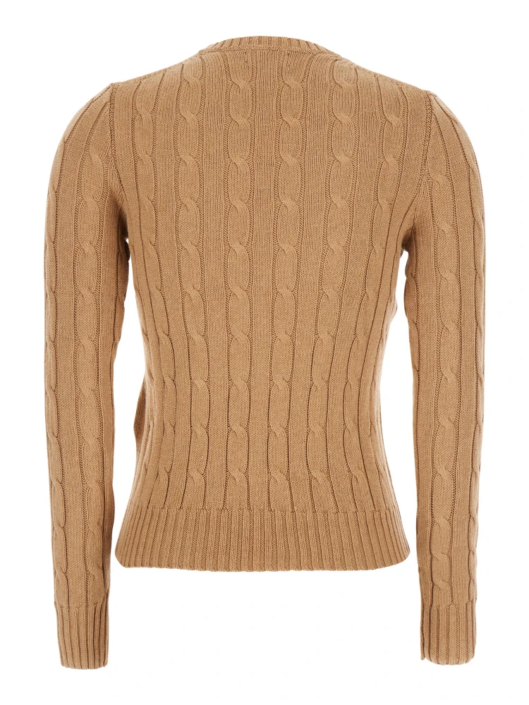 Beige Sweater with Embroidered Pony Detail on the Front in Cotton Woman alternative