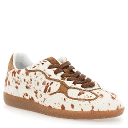 Tb.490 Brown Low Top Sneakers with Embossed Logo on the Side and Perforated Details in Leather Woman