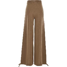 Nigeria Brown Pants with Elastic Waist and Wide Leg in Wool Woman