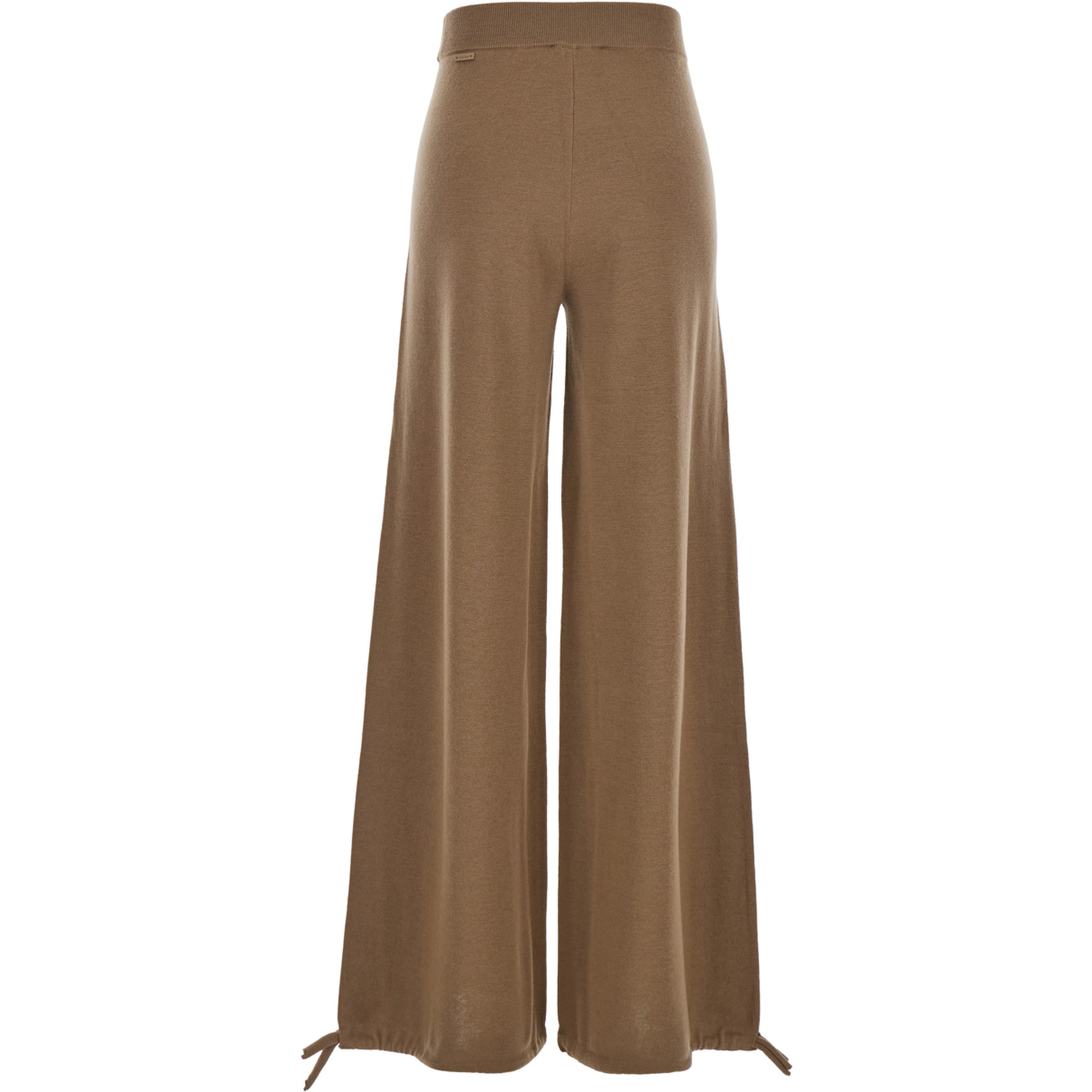 Nigeria Brown Pants with Elastic Waist and Wide Leg in Wool Woman