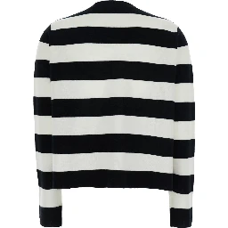 Viterbo Black and White Crewneck Sweater with Embroidery on the Front and All-Over Striped Motif in Wool Woman