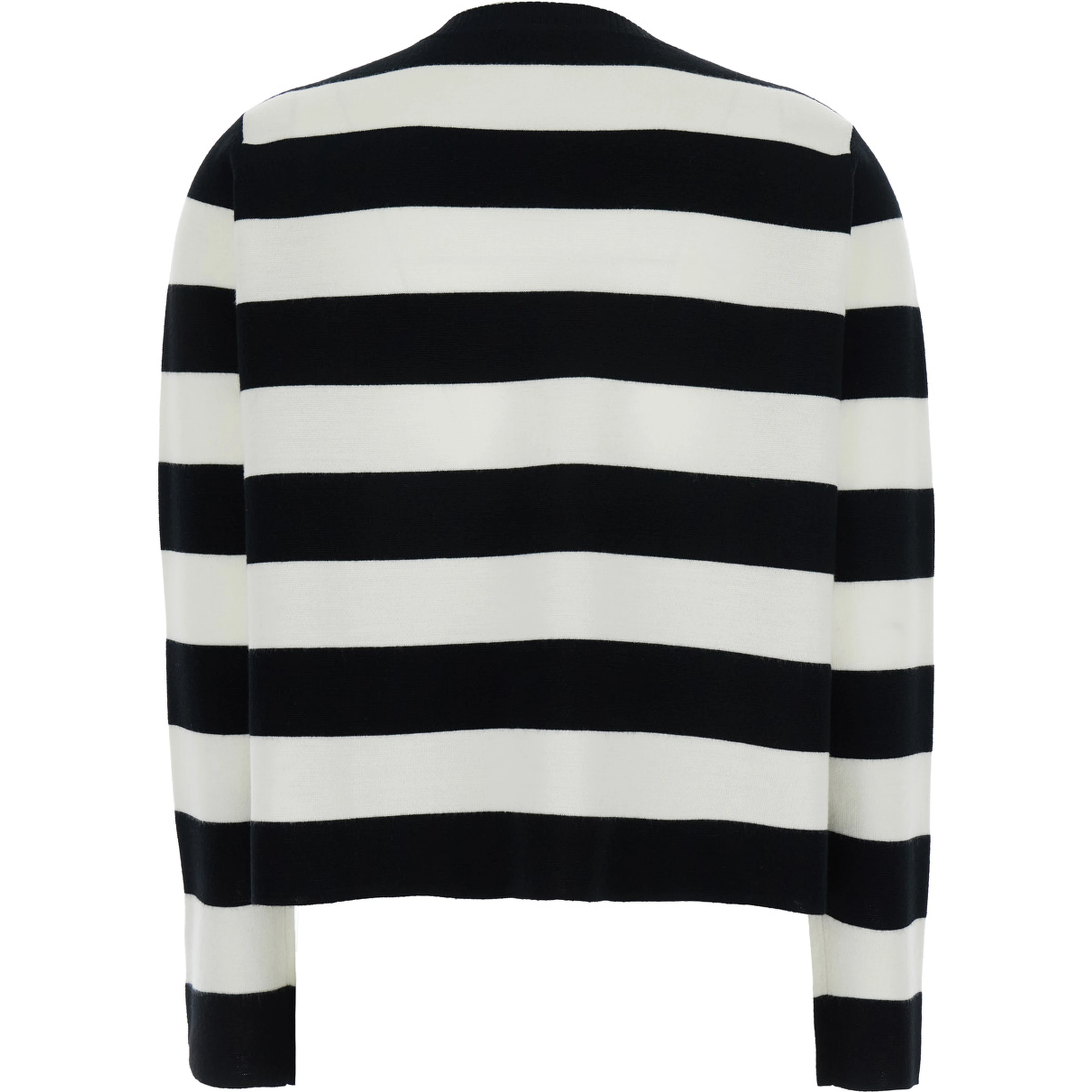 Viterbo Black and White Crewneck Sweater with Embroidery on the Front and All-Over Striped Motif in Wool Woman