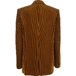 Brown Double-Breasted Jacket with Notched Revers and in Corduroy Woman