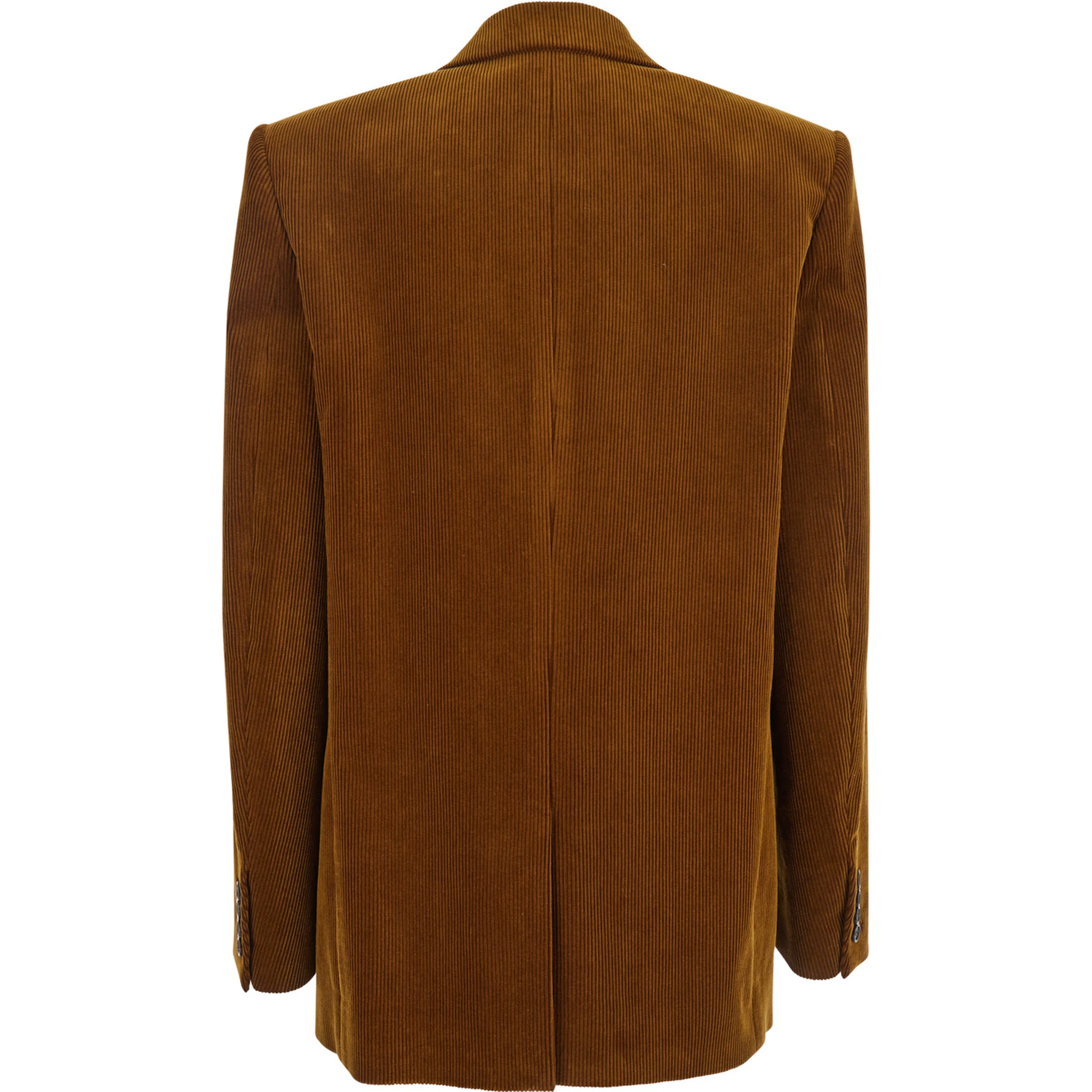 Brown Double-Breasted Jacket with Notched Revers and in Corduroy Woman