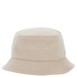 Le Bob Cachemiro Beige Bucket Hat with Logo Lettering Embroidery on the Front and Ribbed Brim in Wool Man