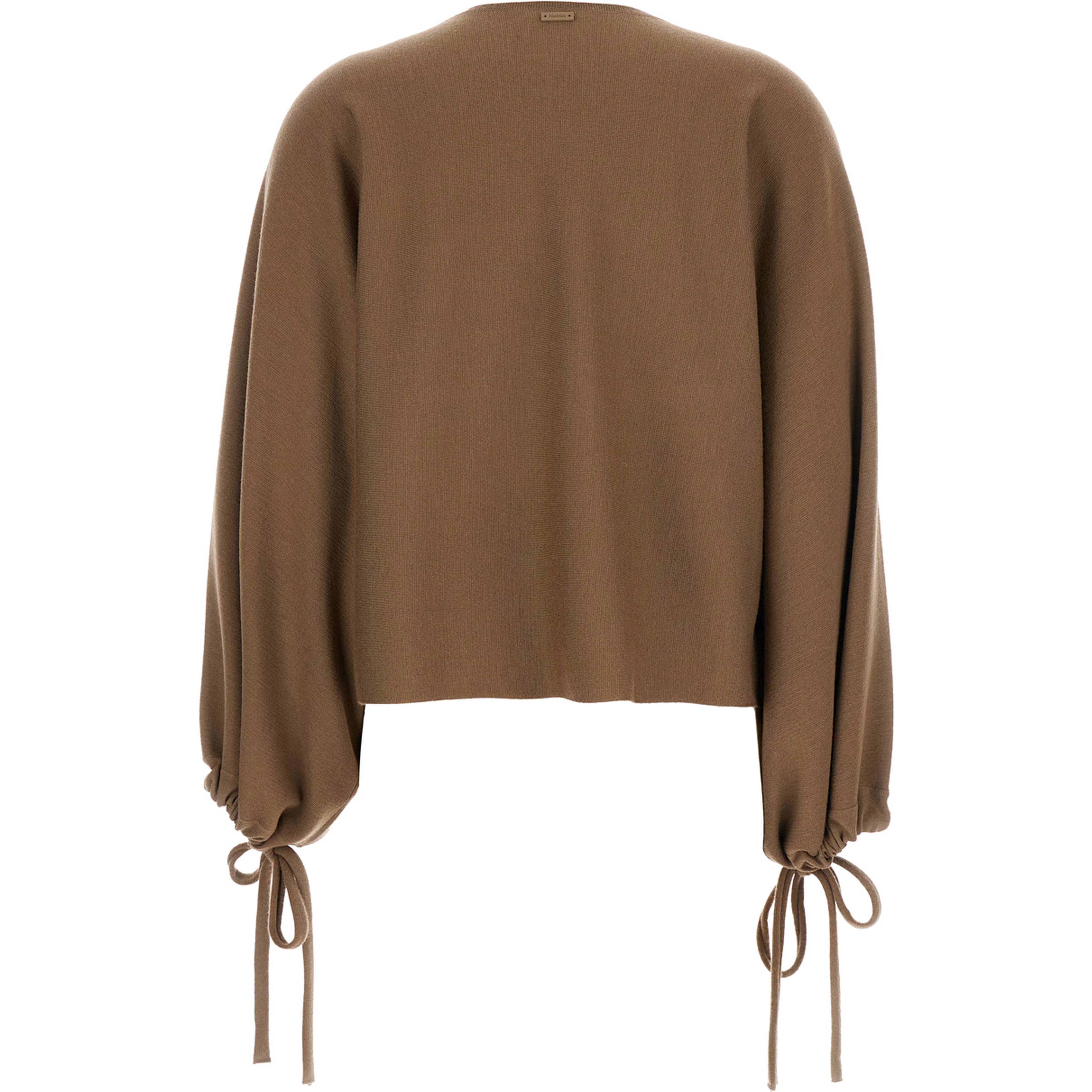 Frais Brown Crewneck Sweater with Cuffs with Ties in Wool Woman
