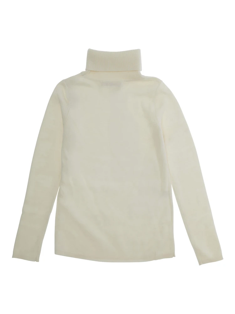 White High Neck Jumperwith Logo on Front in Wool Blend Girl alternative