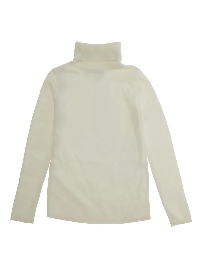 White High Neck Jumperwith Logo on Front in Wool Blend Girl