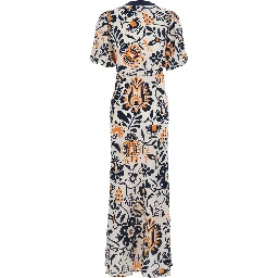 Marlene Multicolor Long Dress with V-Neck and All-Over Floral Print in Fabric Woman