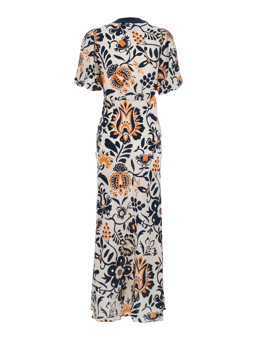 Marlene Multicolor Long Dress with V-Neck and All-Over Floral Print in Fabric Woman