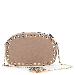 Rockstud Pink Mini Bag with Chain-Link Shoulder Strap and Rockstud Embellishments in Grained Leather Woman