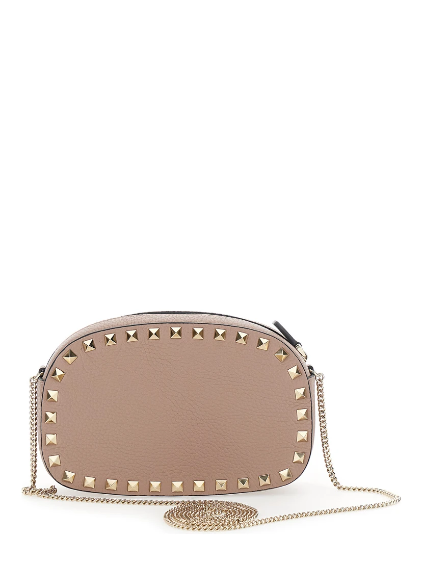 Rockstud Pink Mini Bag with Chain-Link Shoulder Strap and Rockstud Embellishments in Grained Leather Woman