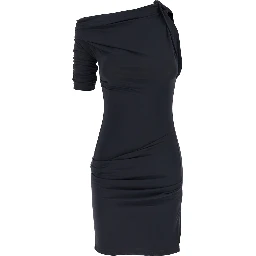 La Mini Robe Drapeado Blue One-Shoulder Mini Dress with Ruched Details in Viscose Blend Stretch Woman