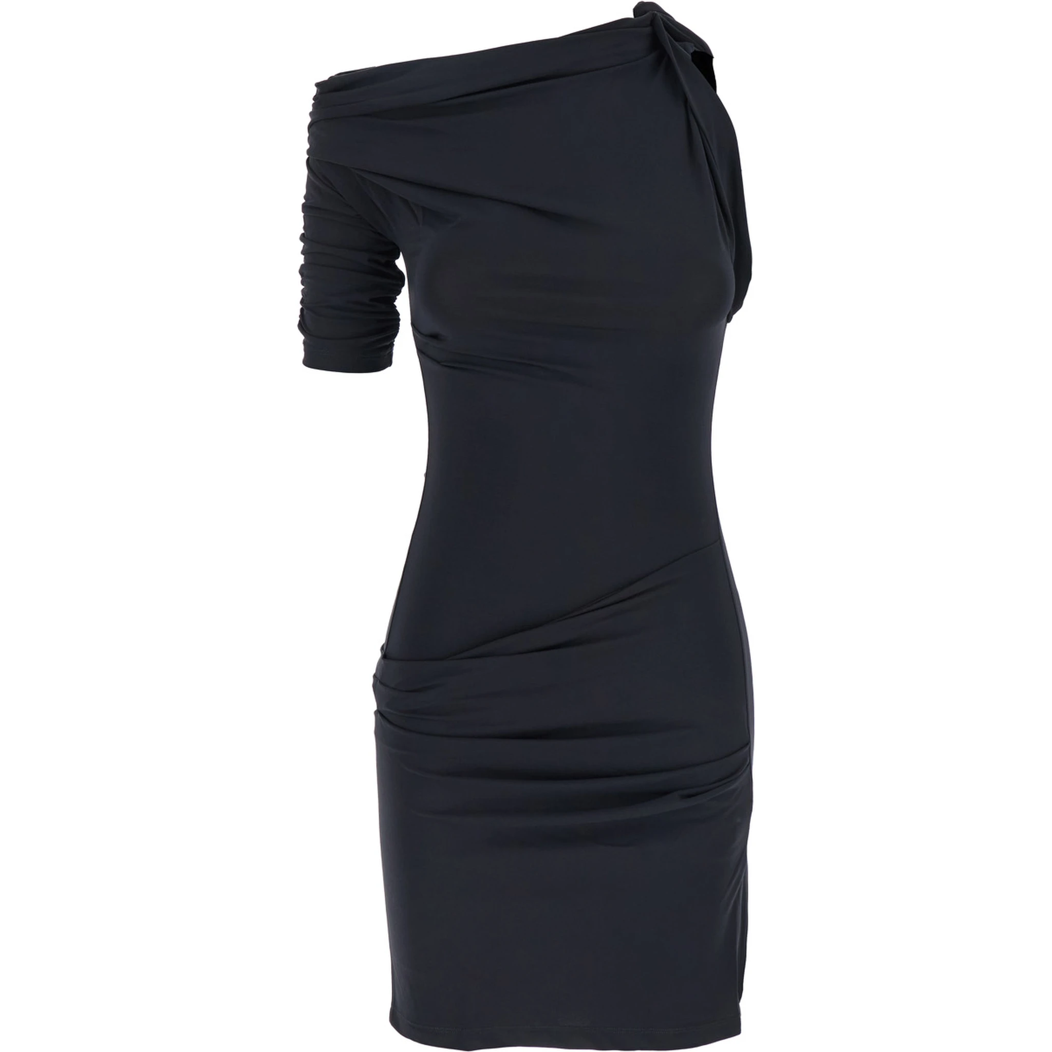 La Mini Robe Drapeado Blue One-Shoulder Mini Dress with Ruched Details in Viscose Blend Stretch Woman