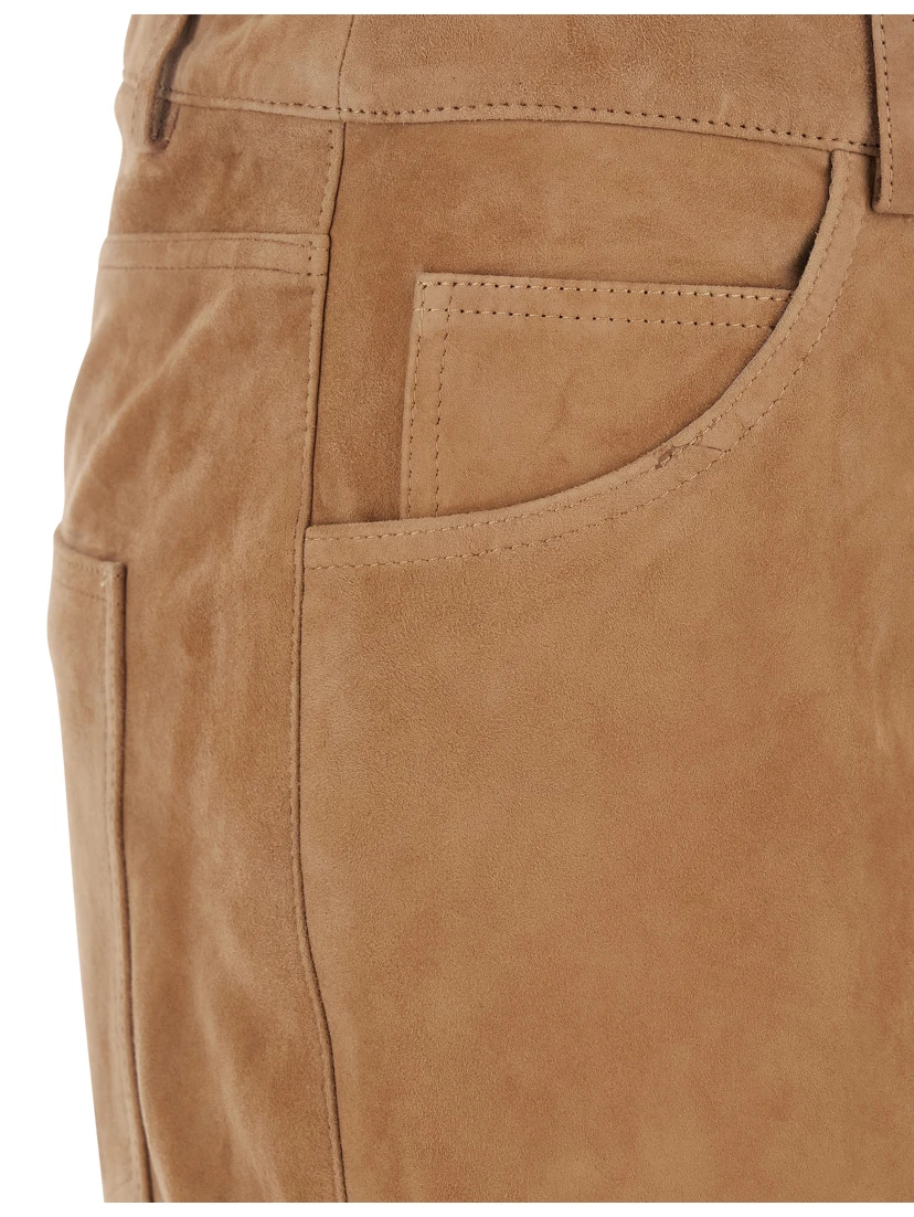 Michela Beige Trousers with Belt Loop in Suede Woman