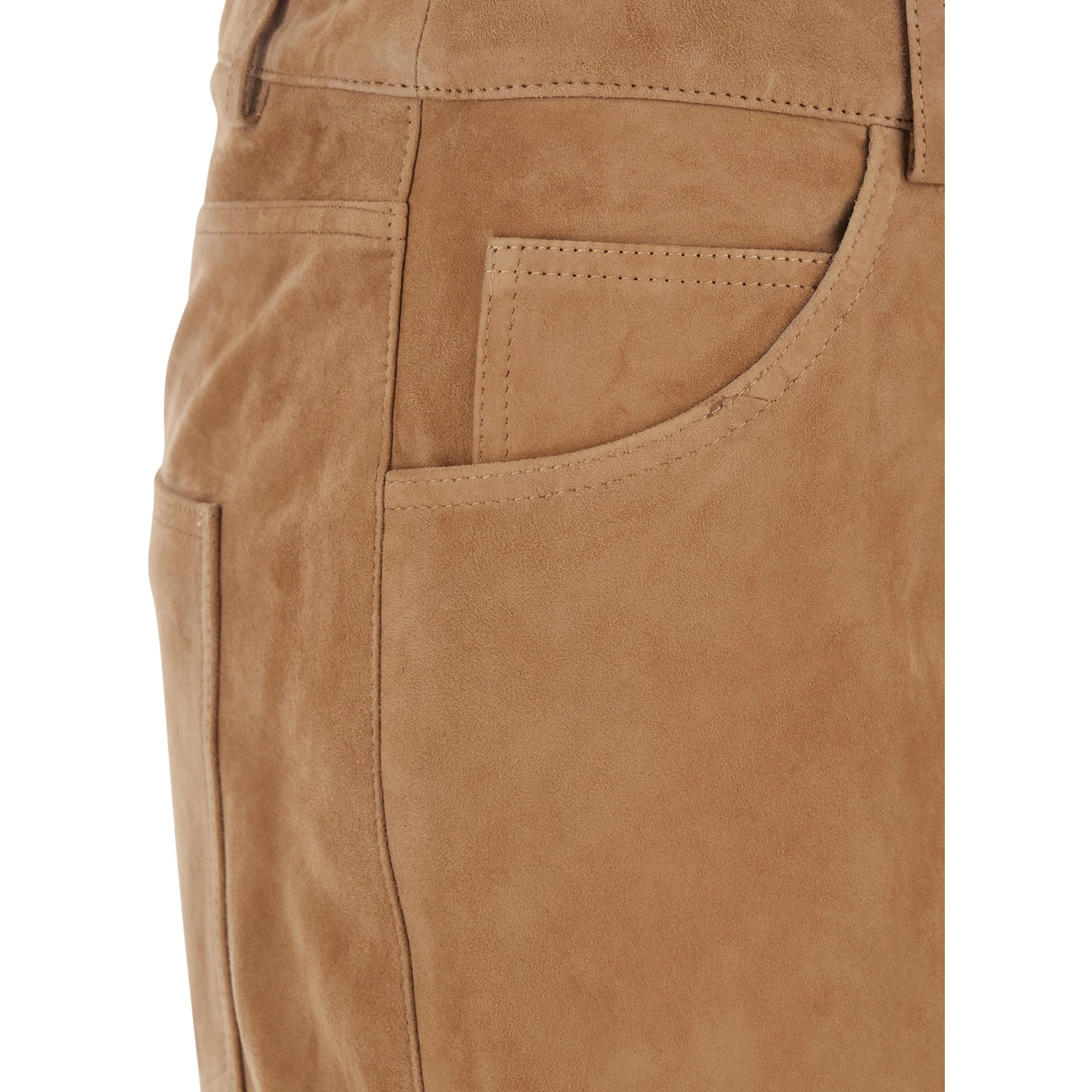 Michela Beige Trousers with Belt Loop in Suede Woman
