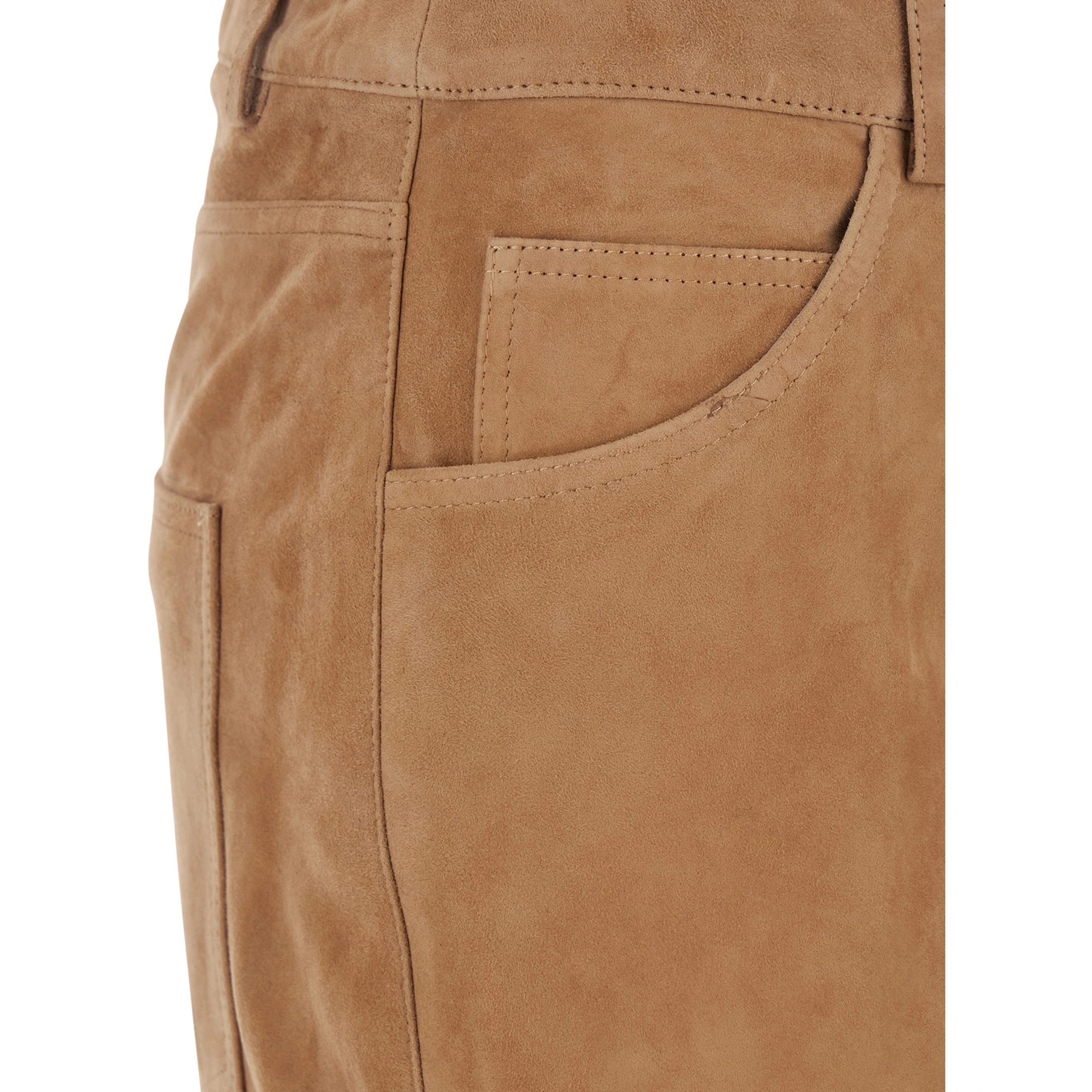 Michela Beige Trousers with Belt Loop in Suede Woman