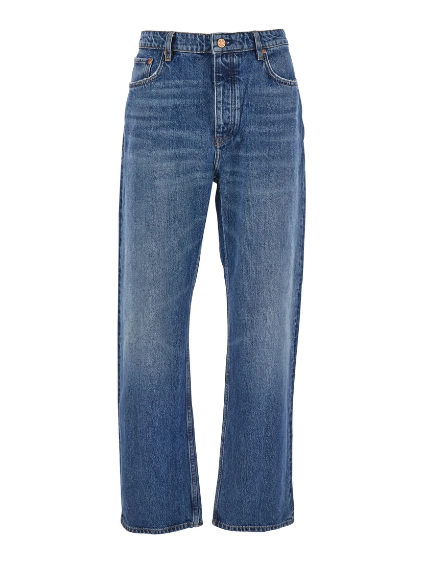 Blue Jeans with Belt Loops in Denim Man