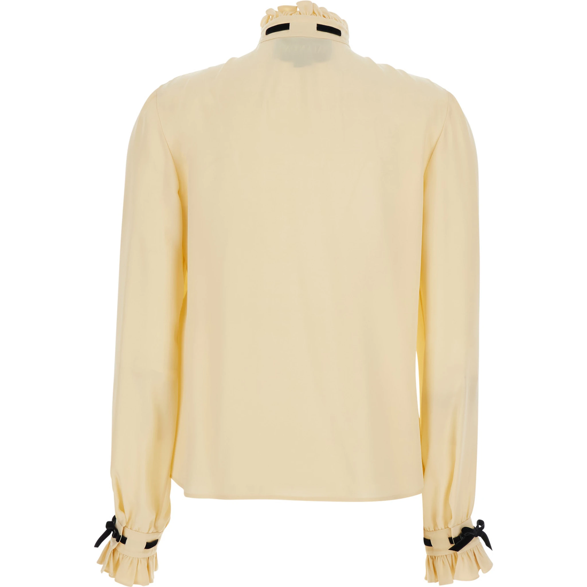 Beige High Neck Shirt with Ruffle Details in Silk Woman