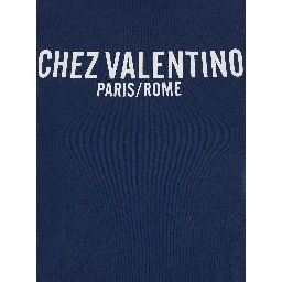 Blue T-Shirt with Chez Valentino Print on the Front in Cotton Woman