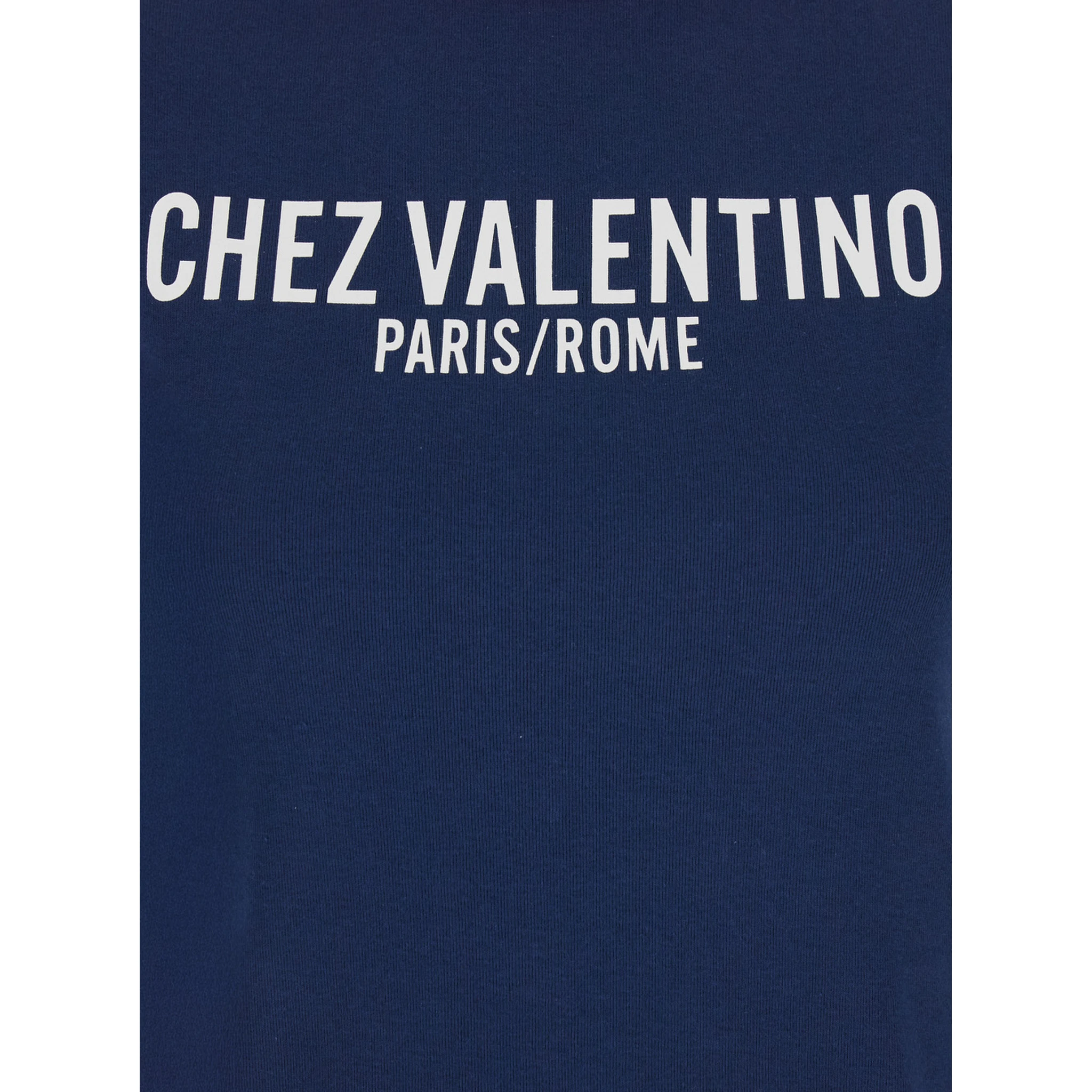 Blue T-Shirt with Chez Valentino Print on the Front in Cotton Woman