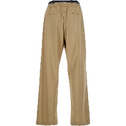 Beige Pants with Elastic Drawstring Waist in Wool Stretch Man