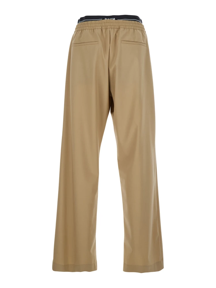 Beige Pants with Elastic Drawstring Waist in Wool Stretch Man alternative