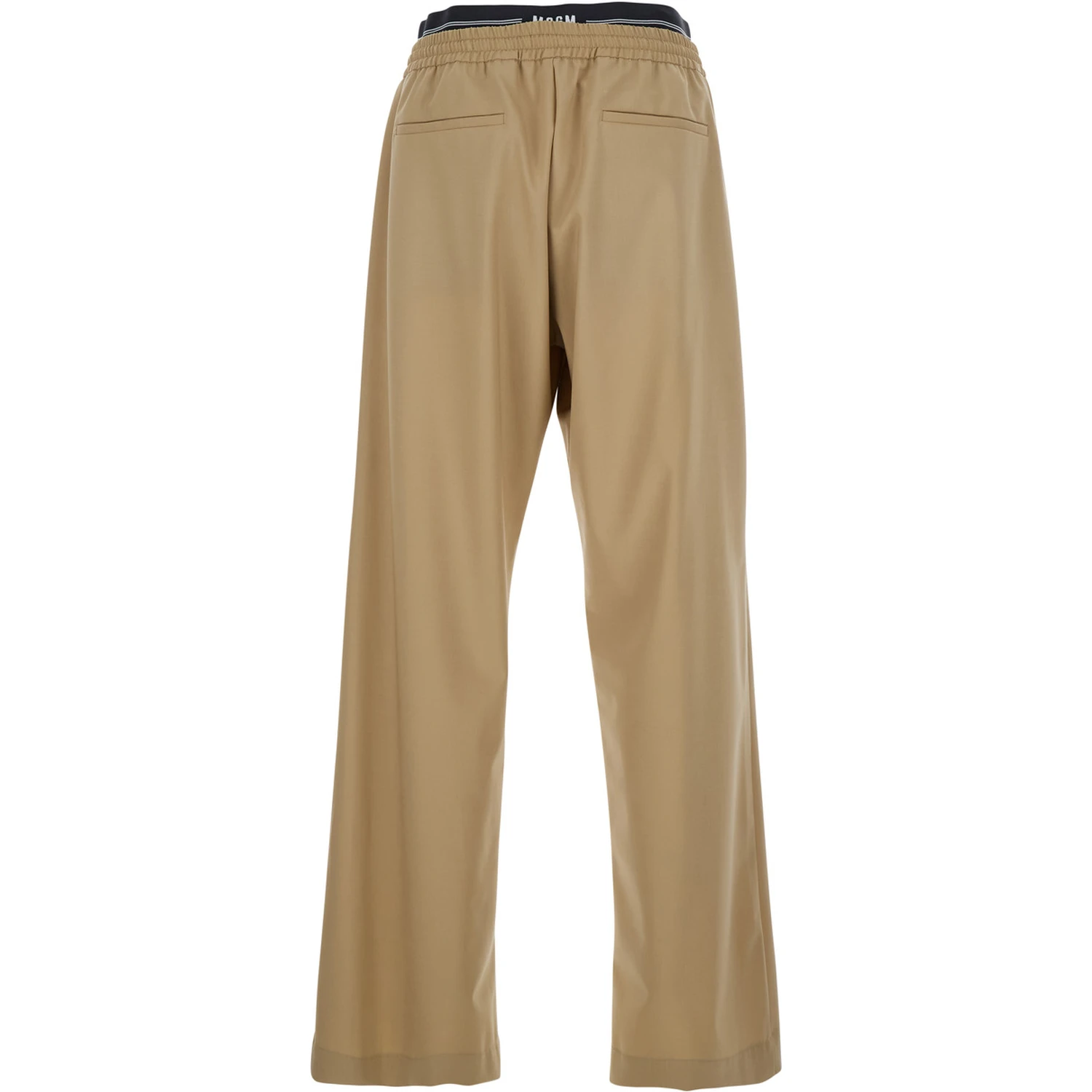 Beige Pants with Elastic Drawstring Waist in Wool Stretch Man