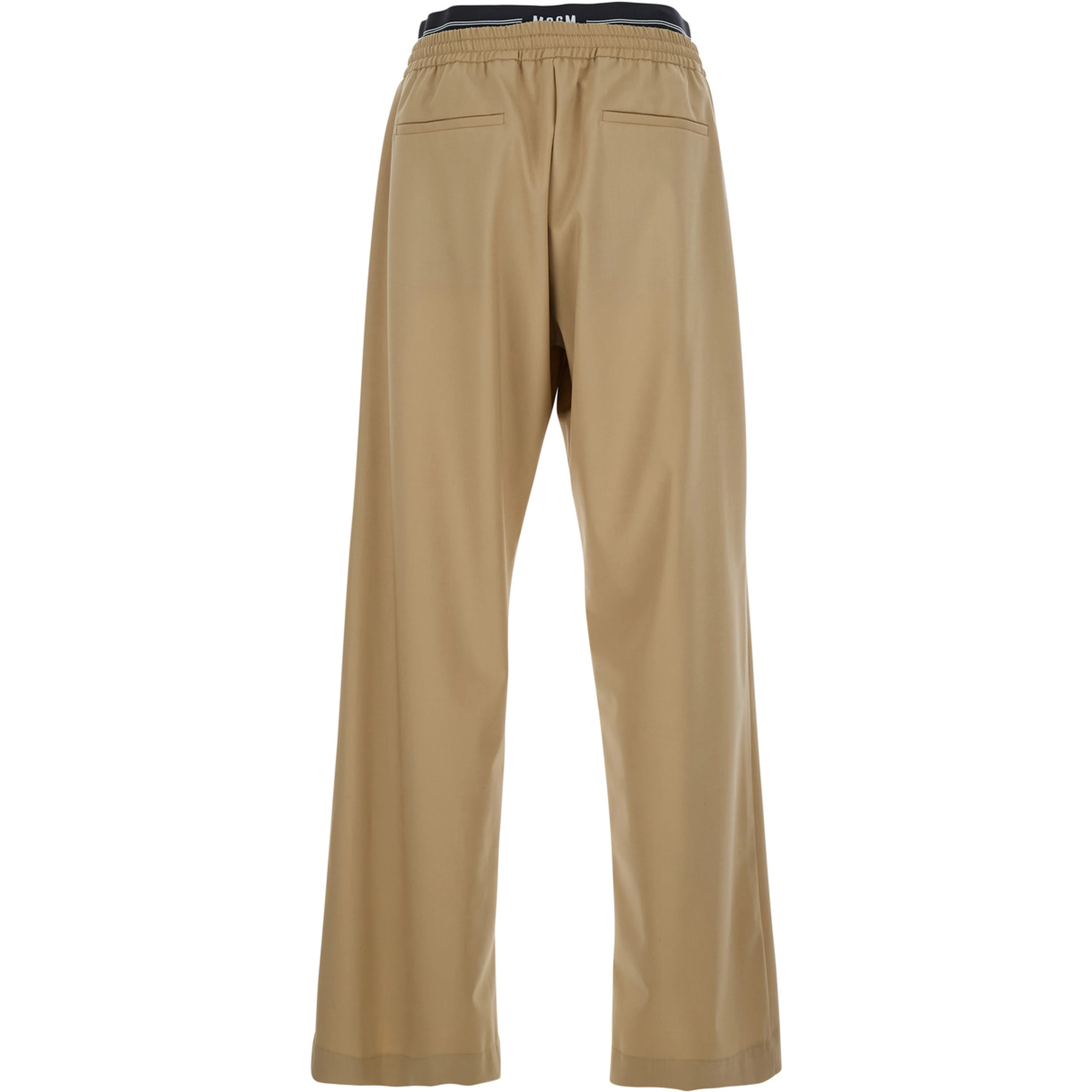 Beige Pants with Elastic Drawstring Waist in Wool Stretch Man