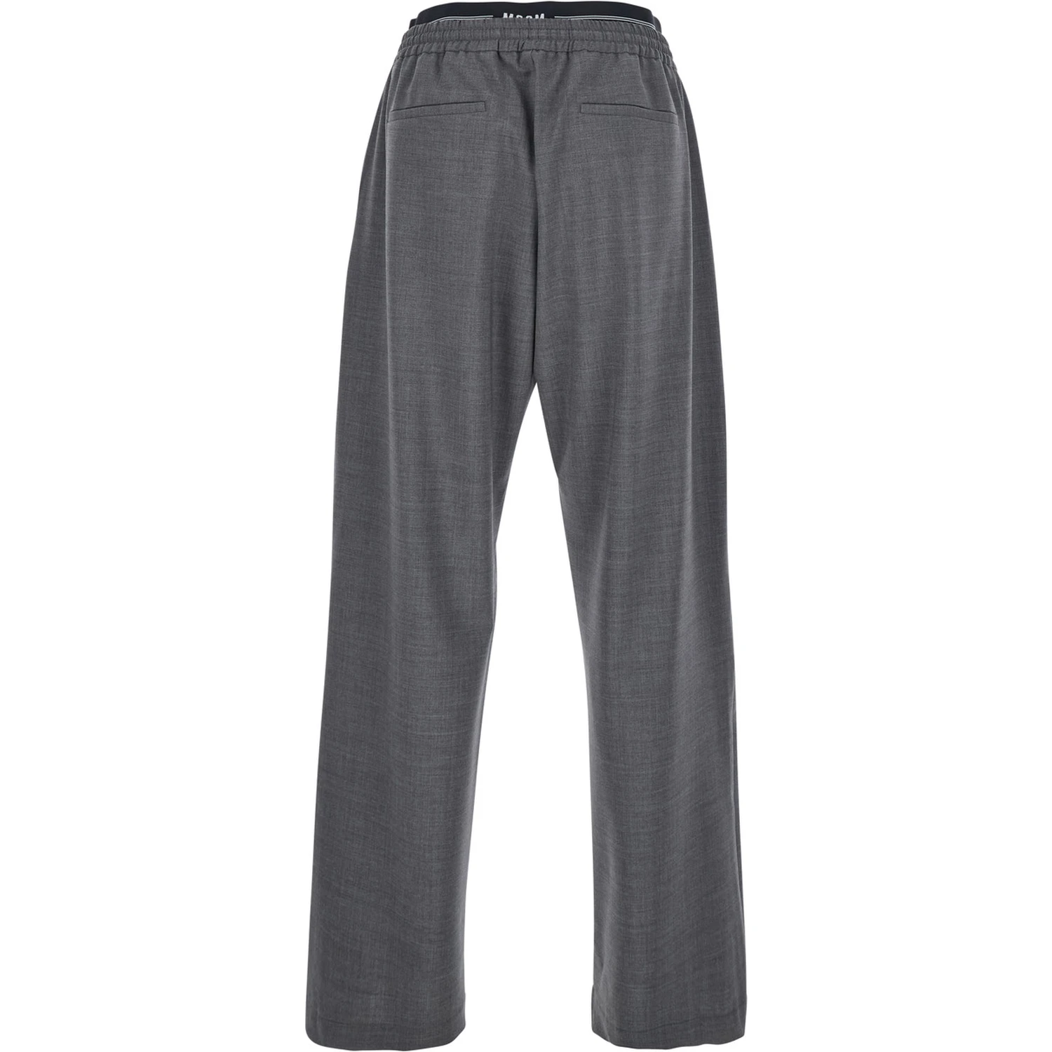 Grey Pants with Elastic Drawstring Waist in Wool Stretch Man