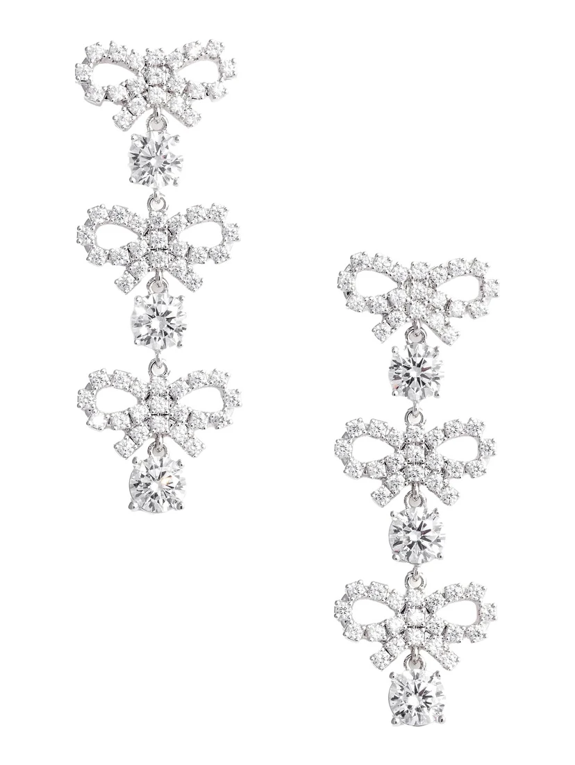 Metallic Tiered Earing with Bow Charm and Crystal Embellishments in Brass Woman