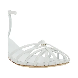 White Heeled Sandals with Cage Design in Leather Woman