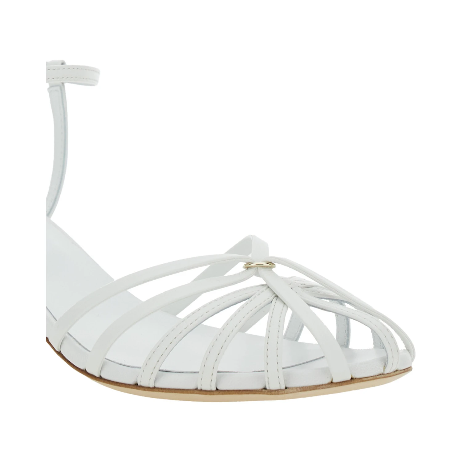 White Heeled Sandals with Cage Design in Leather Woman