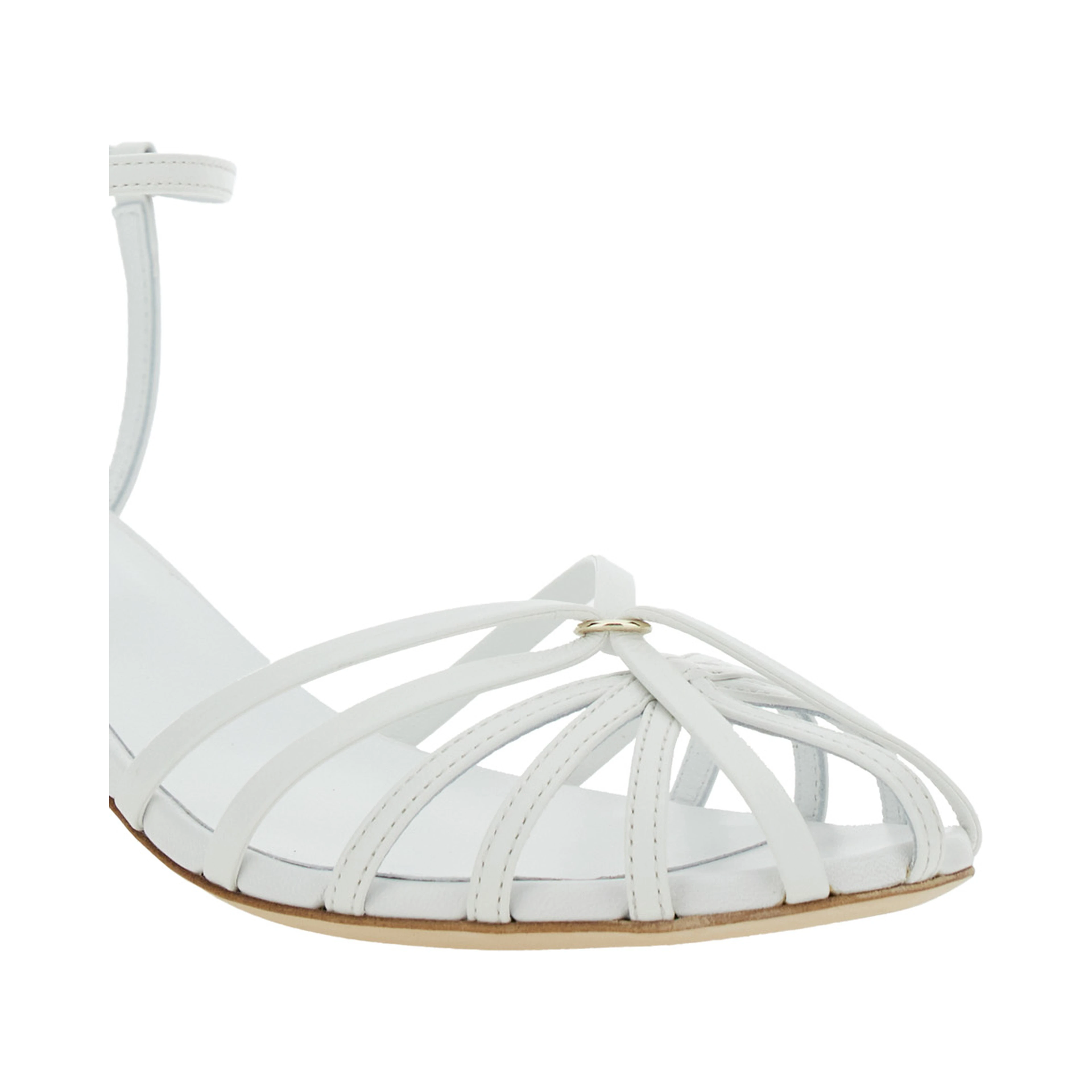 White Heeled Sandals with Cage Design in Leather Woman