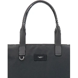 Grey Tote Bag with Two Top Handles and Logo Plaque on the Front in Tech Fabric Man