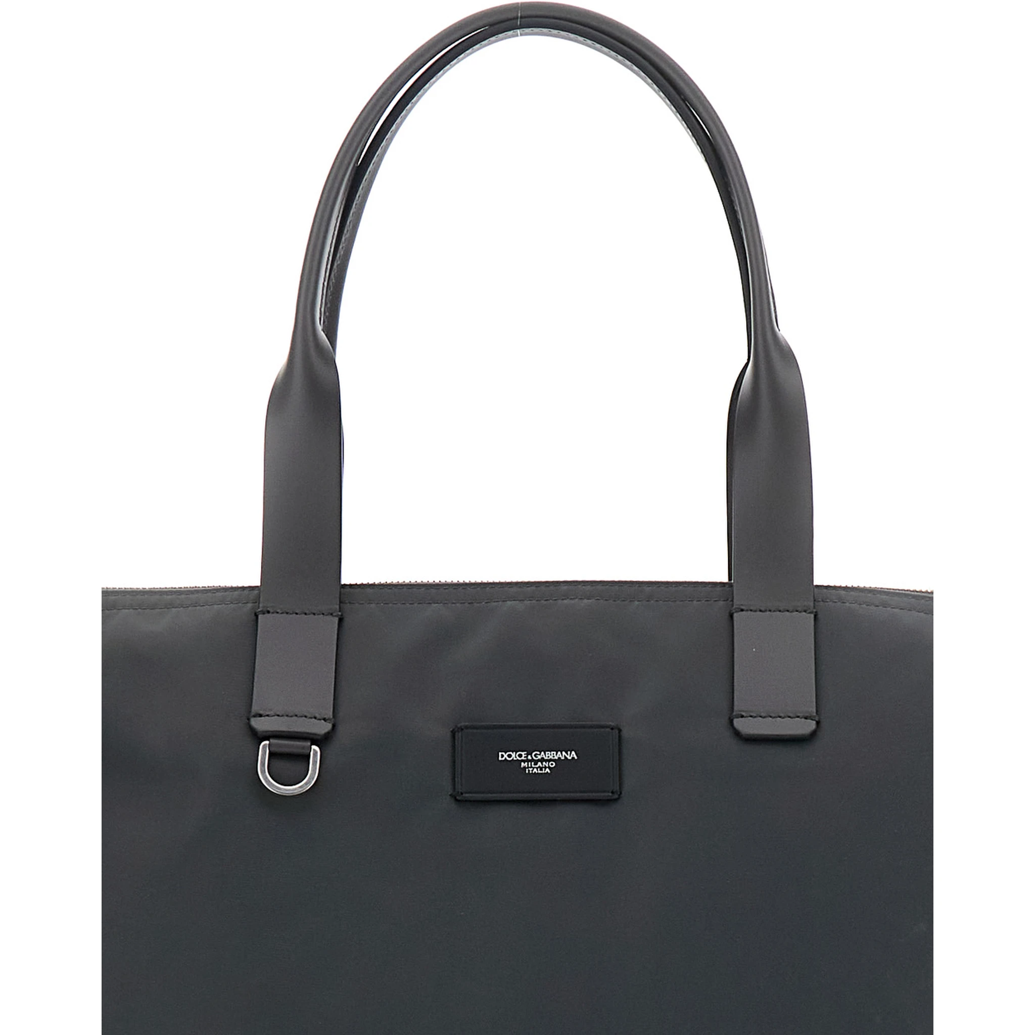 Grey Tote Bag with Two Top Handles and Logo Plaque on the Front in Tech Fabric Man