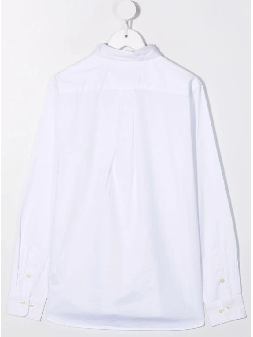 White Long Sleeve Shirt with Logo Embroidery in Cotton Boy