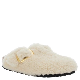 Boston White Slip-On Mules with Buckle in Eco-Shearling Woman