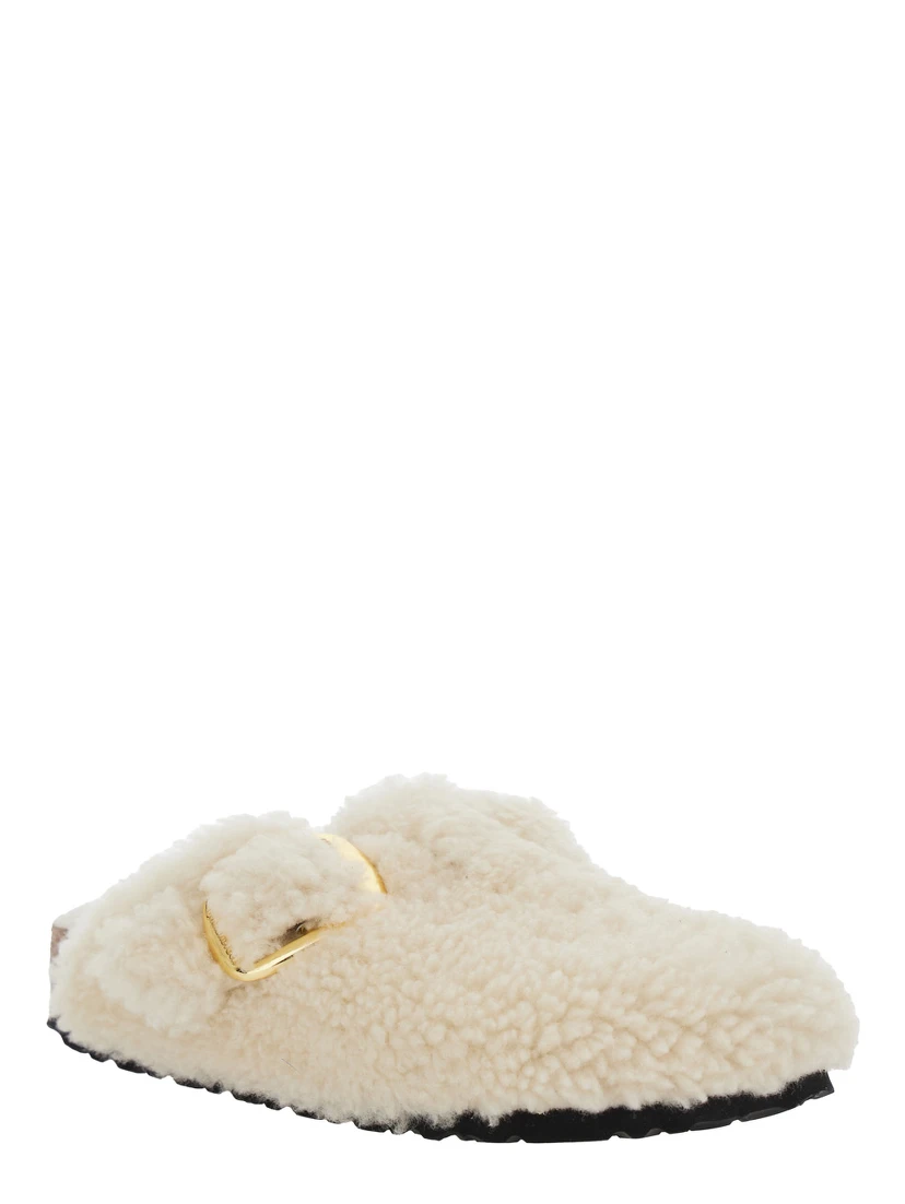 Boston White Slip-On Mules with Buckle in Eco-Shearling Woman