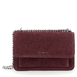 Bordeaux Shoulder Bag with Chain Strap and Front Logo in Suede Woman