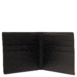 Black Bi-Fold Wallet with Logo Plaque on the Front in Grained Leather Man